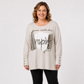 Curvy Longshirt  | Taupe mit Strassprint und Schmuckmanschetten | Gr. 44-50