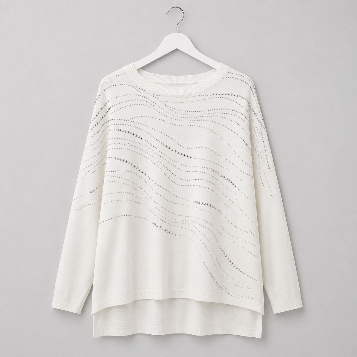 Oversize-Pullover mit funkelndem Wellenmuster - Schwarz-Offweiß-Gr. 42-52