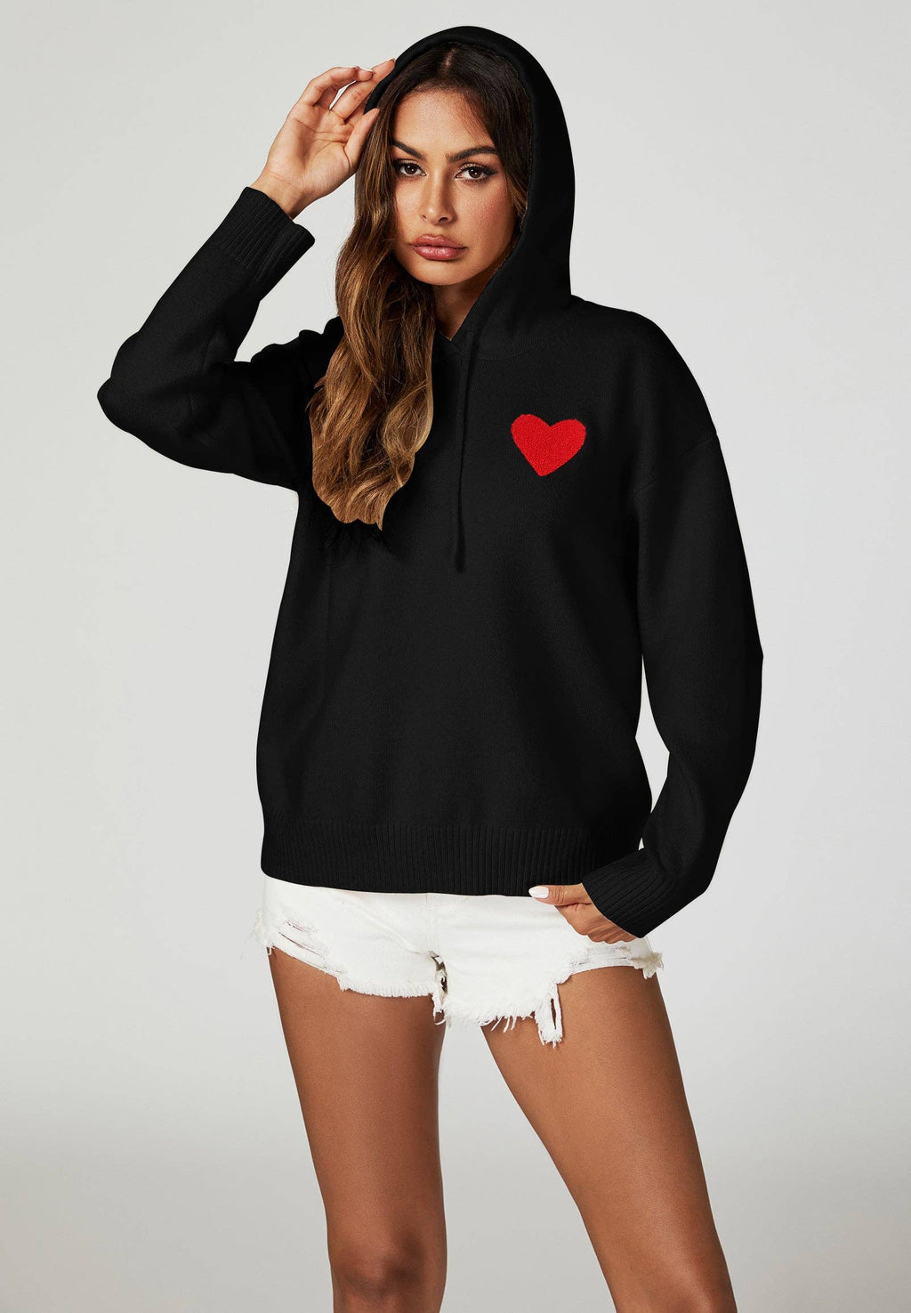 Herzstickerei Strickkapuzenpullover Gr. 42 - 44