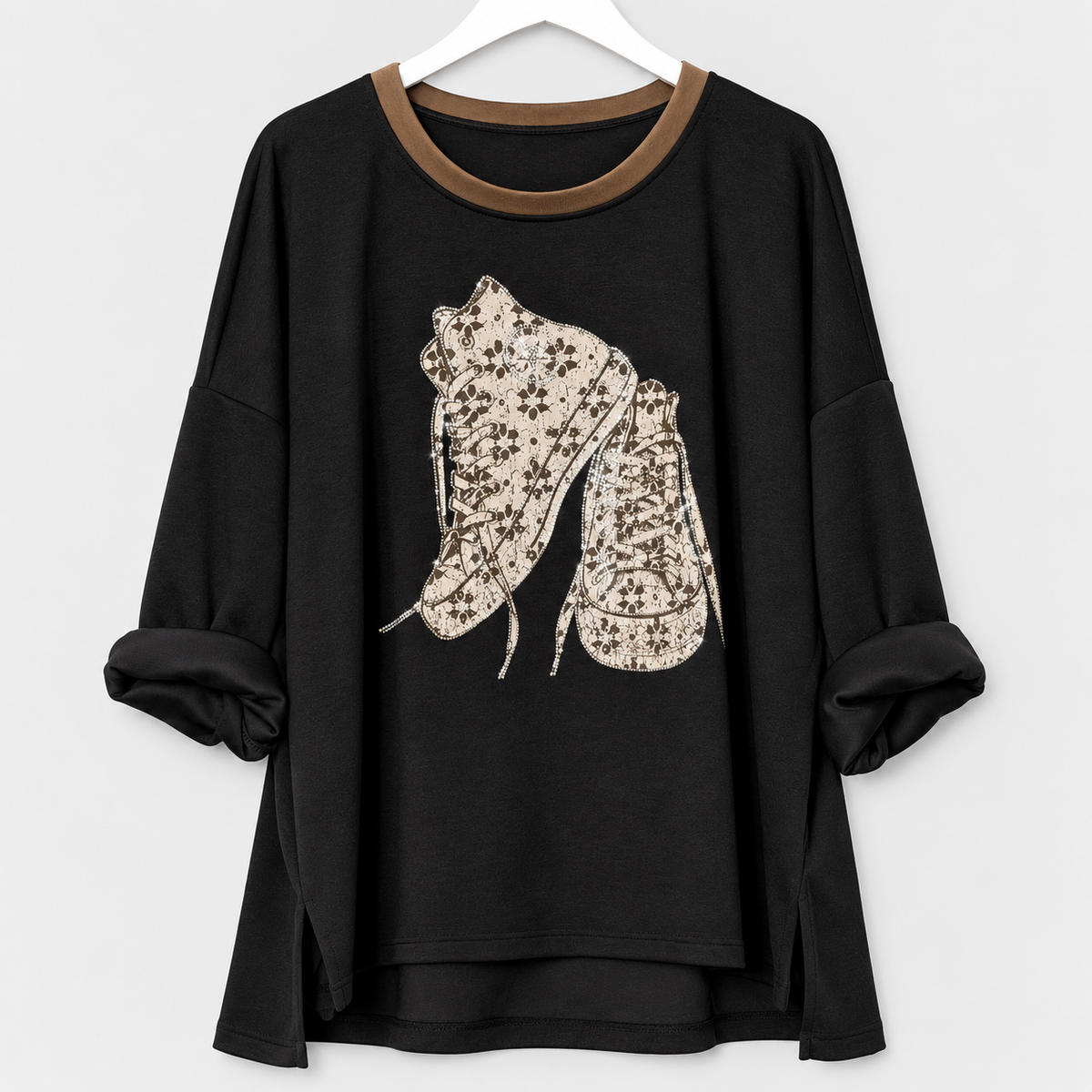 Oversize-Shirt mit Sneaker-Motiv und Strass | Gr. 40-46 | verschiedene Farben