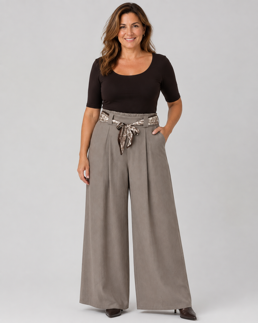 Marlenehose mit gemustertem Bindegürtel-Taube-Gr. 40--46