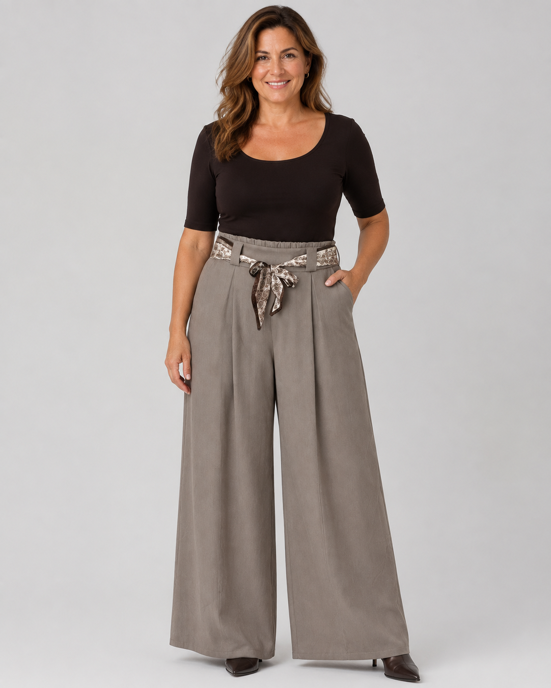 Marlenehose mit gemustertem Bindegürtel-Taube-Gr. 40--46