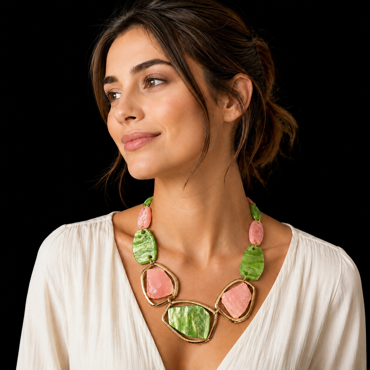 AKA Kragen Traumhaftes Marmoriertes Rosa Grünes Halsband |  Plating: Gold