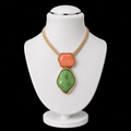 AKA Pink Green Dimensional Lederhalskette | Pink - Green / Plating: Gold