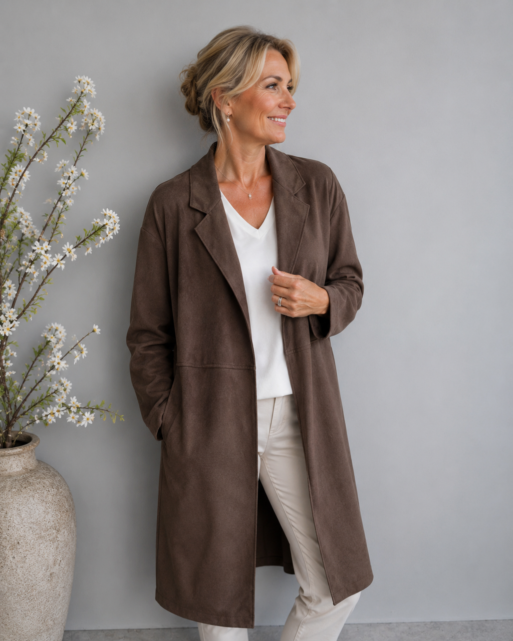 Long-Cardigan in Velourleder-Optik | Gr. 40-44 | Mocca