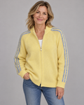 Sportliche Strickjacke mit Reißverschluss und Kontraststreifen | Gr. 40-42 | gelb u. blau