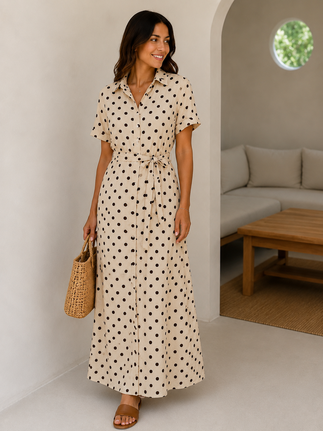 Leichtes Maxikleid mit Punkten | Gr. S