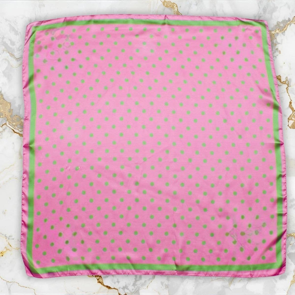 Gepunktetes seidiges quadratisches Halstuch | Rosa-Grün. | 90x90 cm