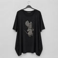 Schwarzes Longshirt mit Glitzer-Maus - Damen Oversize | Gr. 56-62