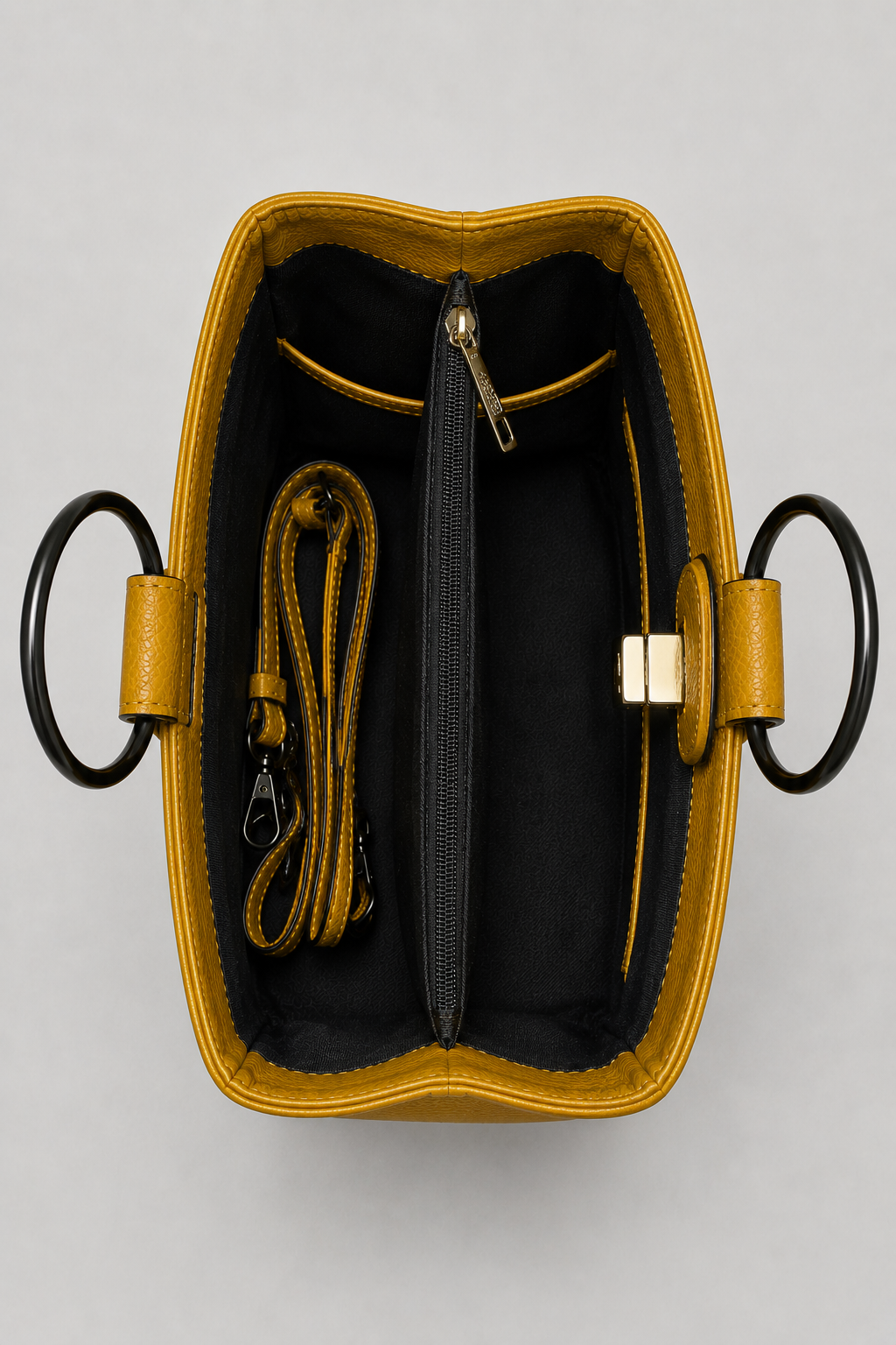 Senfgelbe Handtasche mit Ringhenkeln