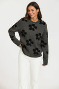 Grey knitted sweater with floral pattern Gr. 40-42