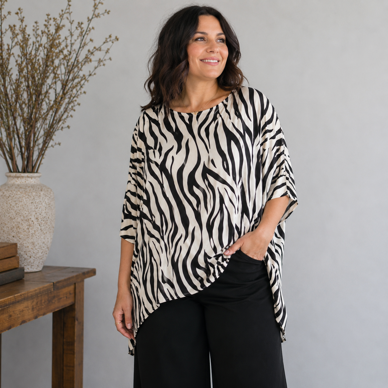 Oversize-Blue im Zebra-Look Gr. 42-62
