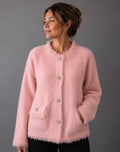 Bouclé-Jacke mit Fransen aus Baumwollmischung in Pink Gr. L