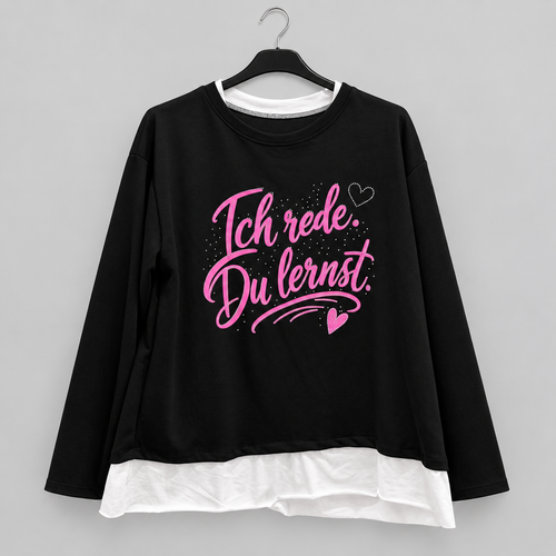 2-in-1-Langarmshirt "Ich rede.Du lernst." mit Strass | Gr. 42-46