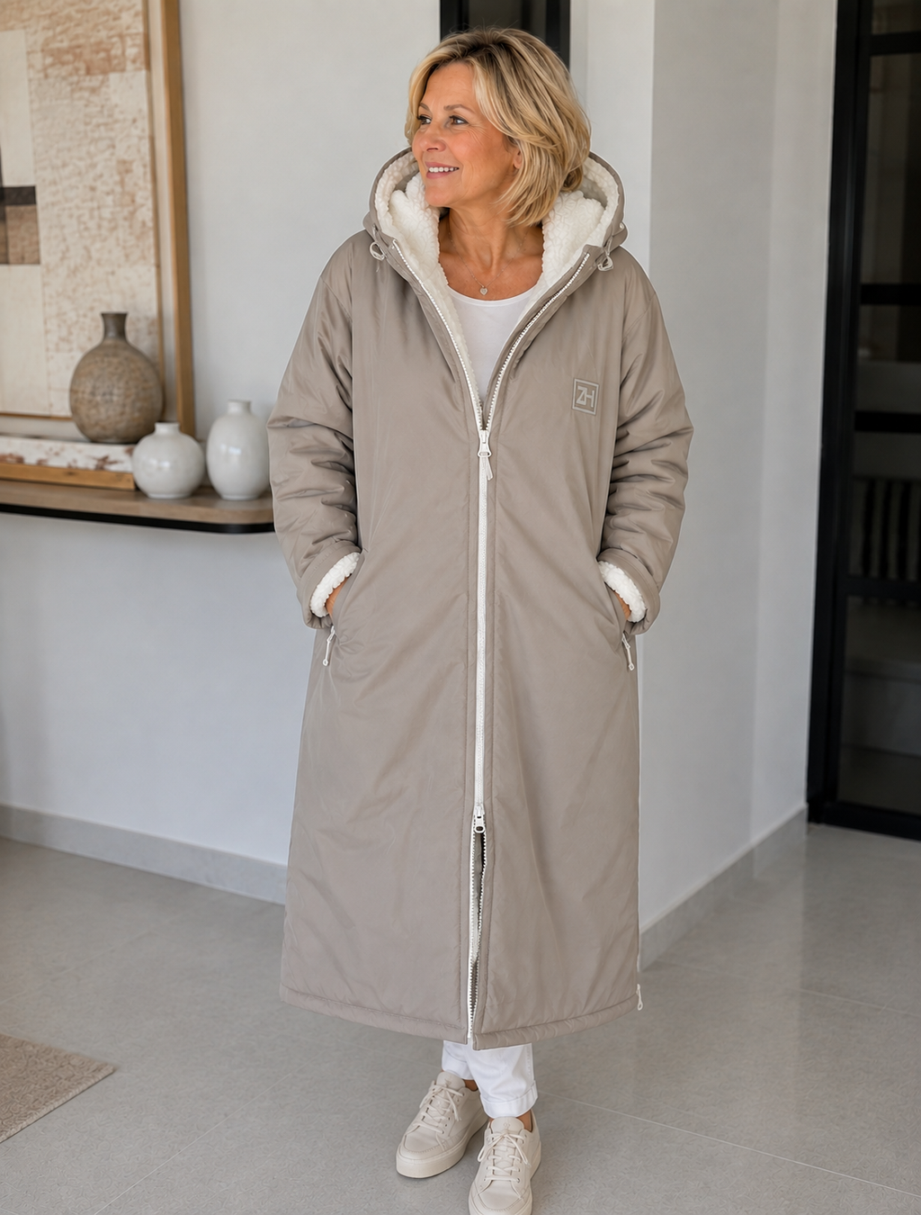 Oversize Windjacke Zwillingsherz  Taupe / Gr. S/M