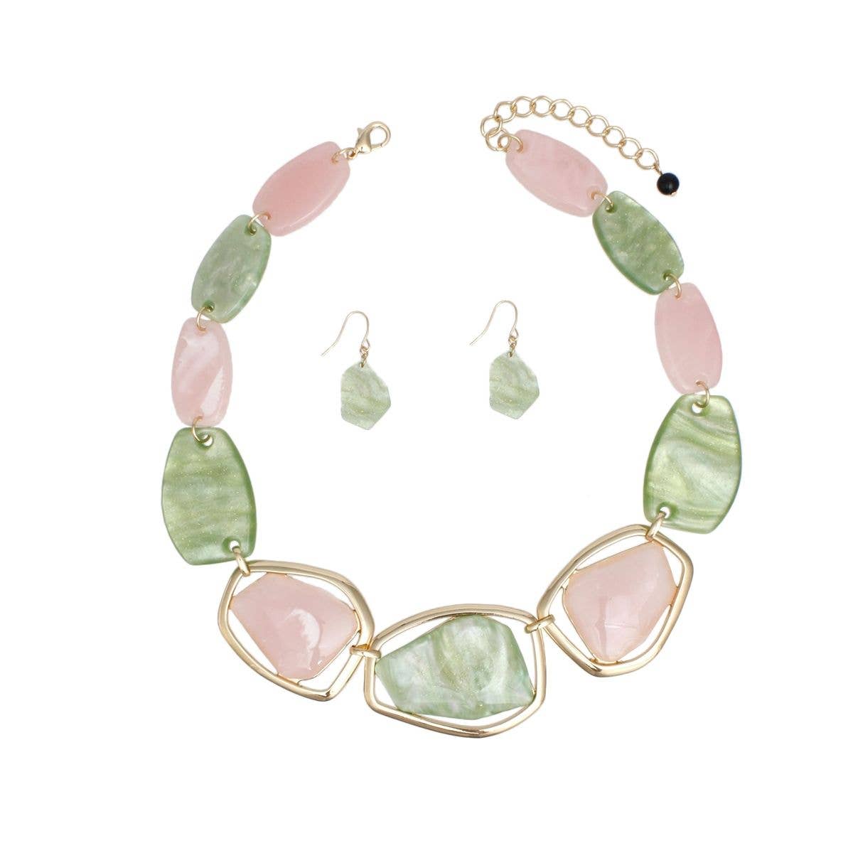 AKA Kragen Traumhaftes Marmoriertes Rosa Grünes Halsband |  Plating: Gold