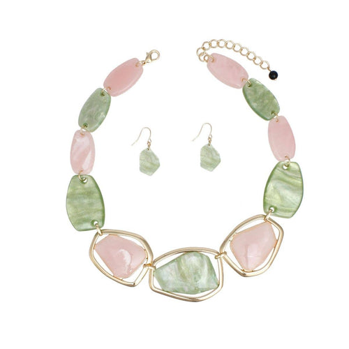 AKA Kragen Traumhaftes Marmoriertes Rosa Grünes Halsband |  Plating: Gold