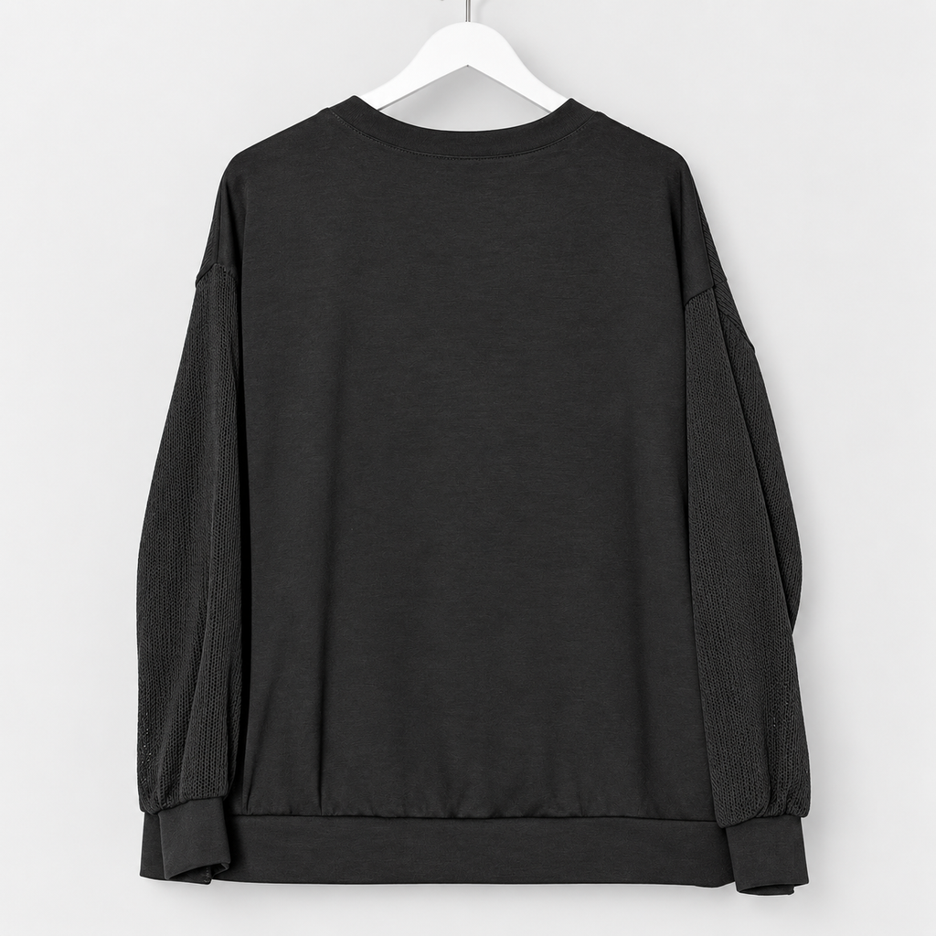 Oversize-Shirt mit Netzstruktur und Glitzer-Applikation | Gr. 40–44 | Schwarz und Taupe