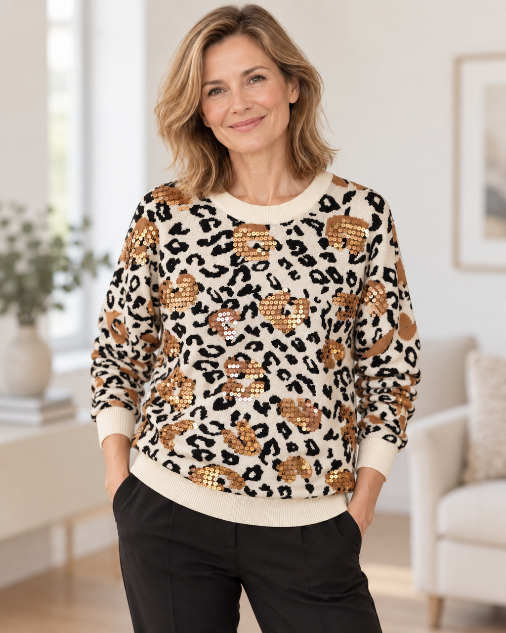 Damen Leo-Pullover mit Glitzerdetails in verschiedenen Varianten  | Gr.  40-44