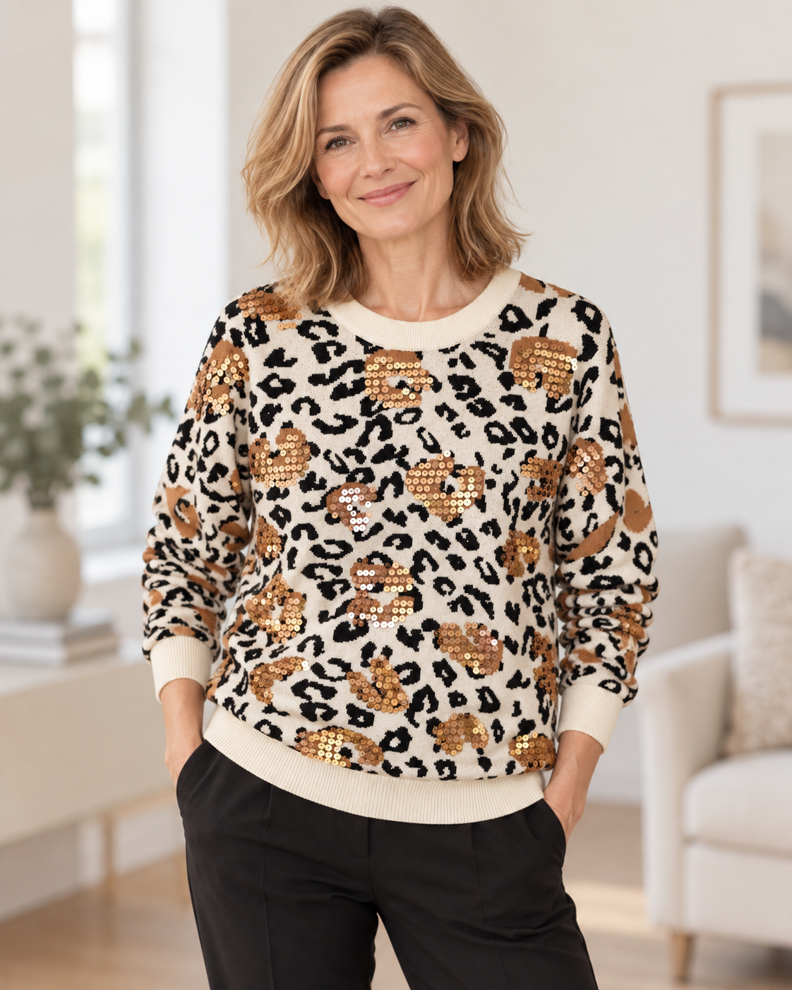 Damen Leo-Pullover mit Glitzerdetails in verschiedenen Varianten  | Gr.  40-44