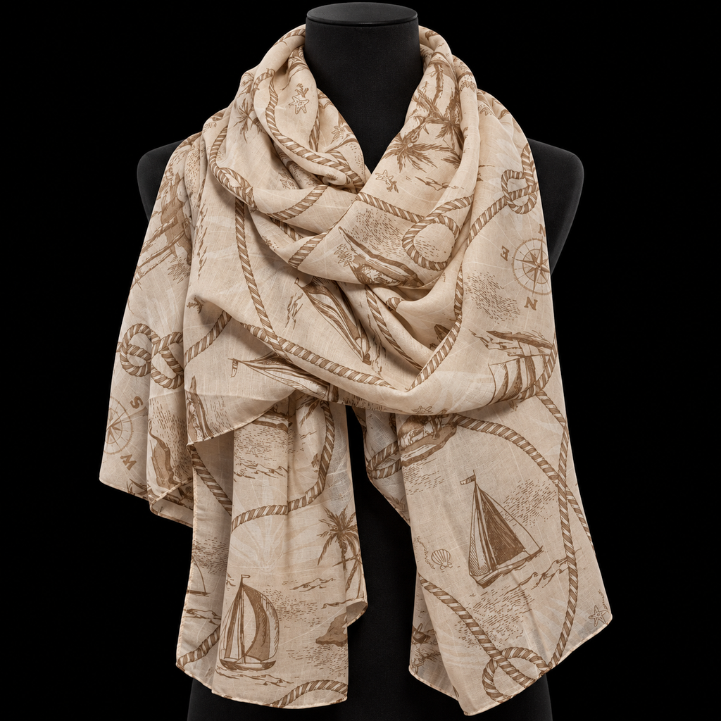 Maritimer Viskoseschal in Beige und Taupe, 80 × 180 cm