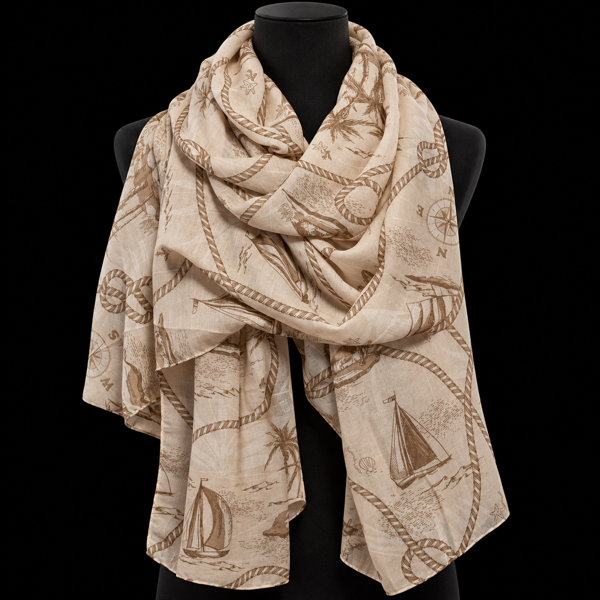 Maritimer Viskoseschal in Beige und Taupe, 80 × 180 cm