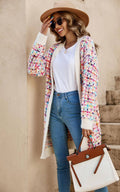 Cremefarbener Boucle-Karo-Cardigan Aus Regenbogen-Sprenkeln  ||  Gr. 38-40