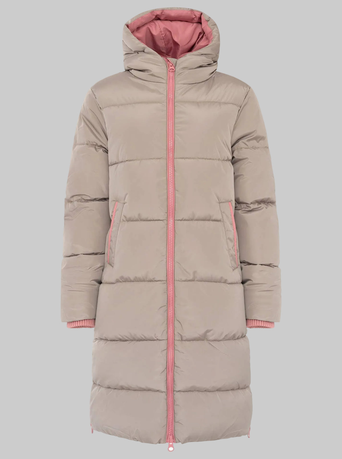 Langer Steppmantel Zwillingsherz "Cozy" | Taupe