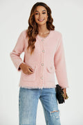 Bouclé-Jacke mit Fransen aus Baumwollmischung in Pink Gr. L