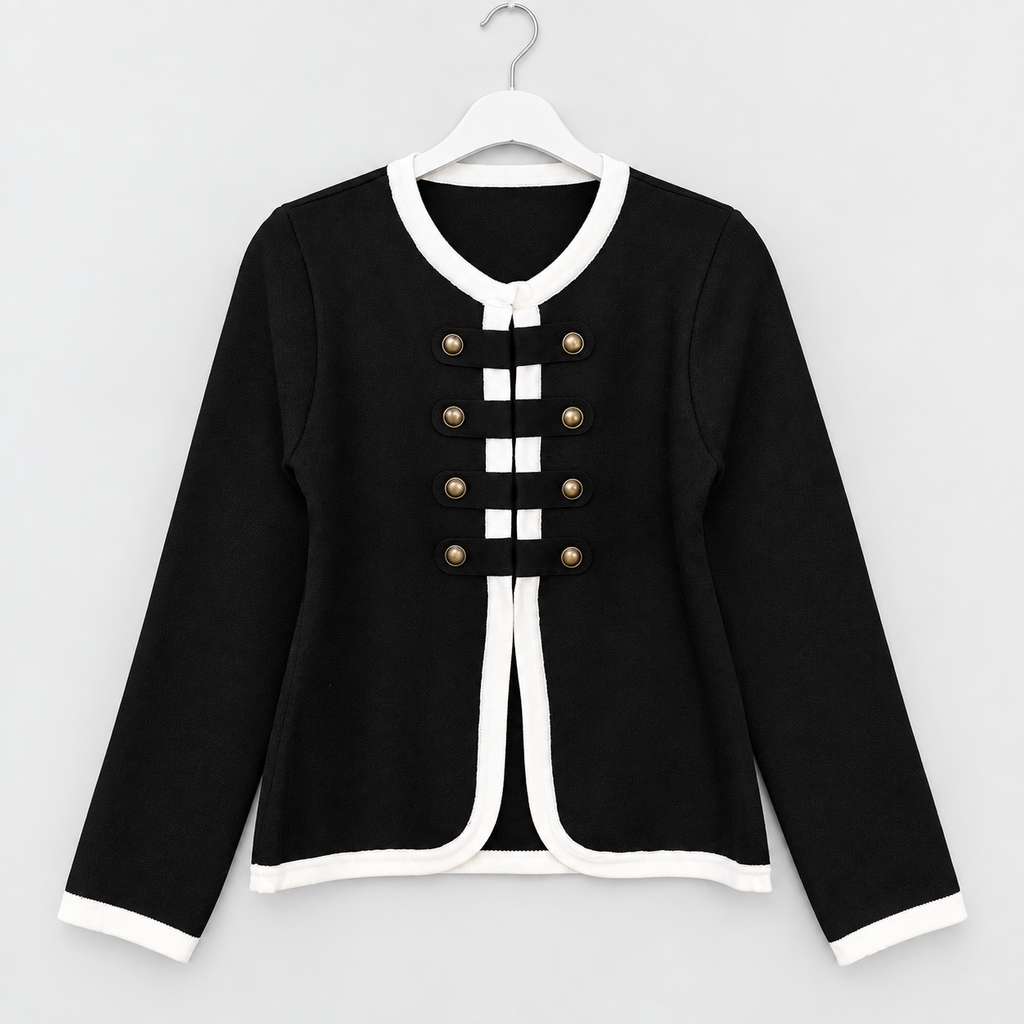 Elegante Strickjacke mit Kontrastdetails und Hakenverschluss | Gr. 38