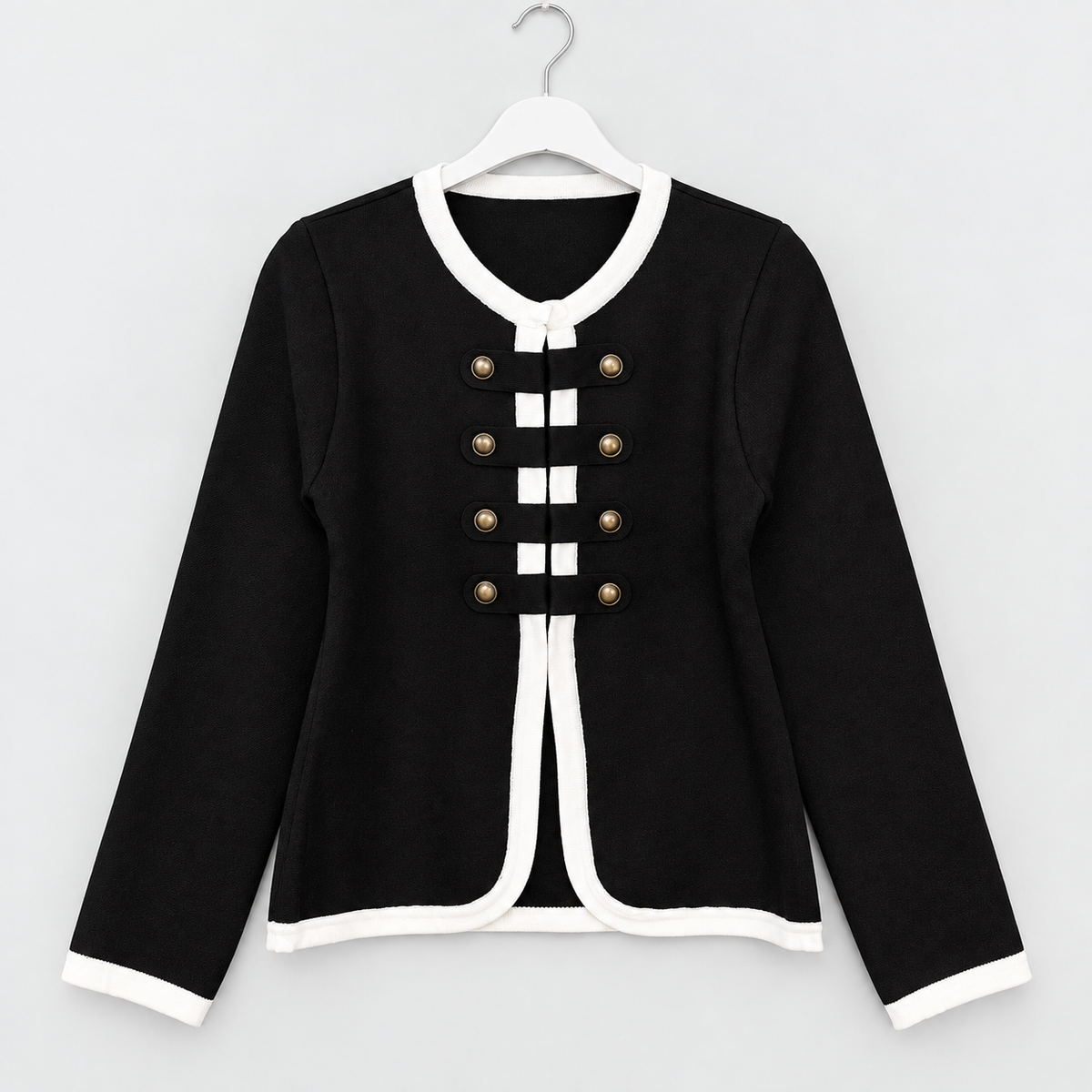 Elegante Strickjacke mit Kontrastdetails und Hakenverschluss | Gr. 38