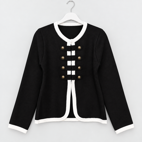 Elegante Strickjacke mit Kontrastdetails und Hakenverschluss | Gr. 38