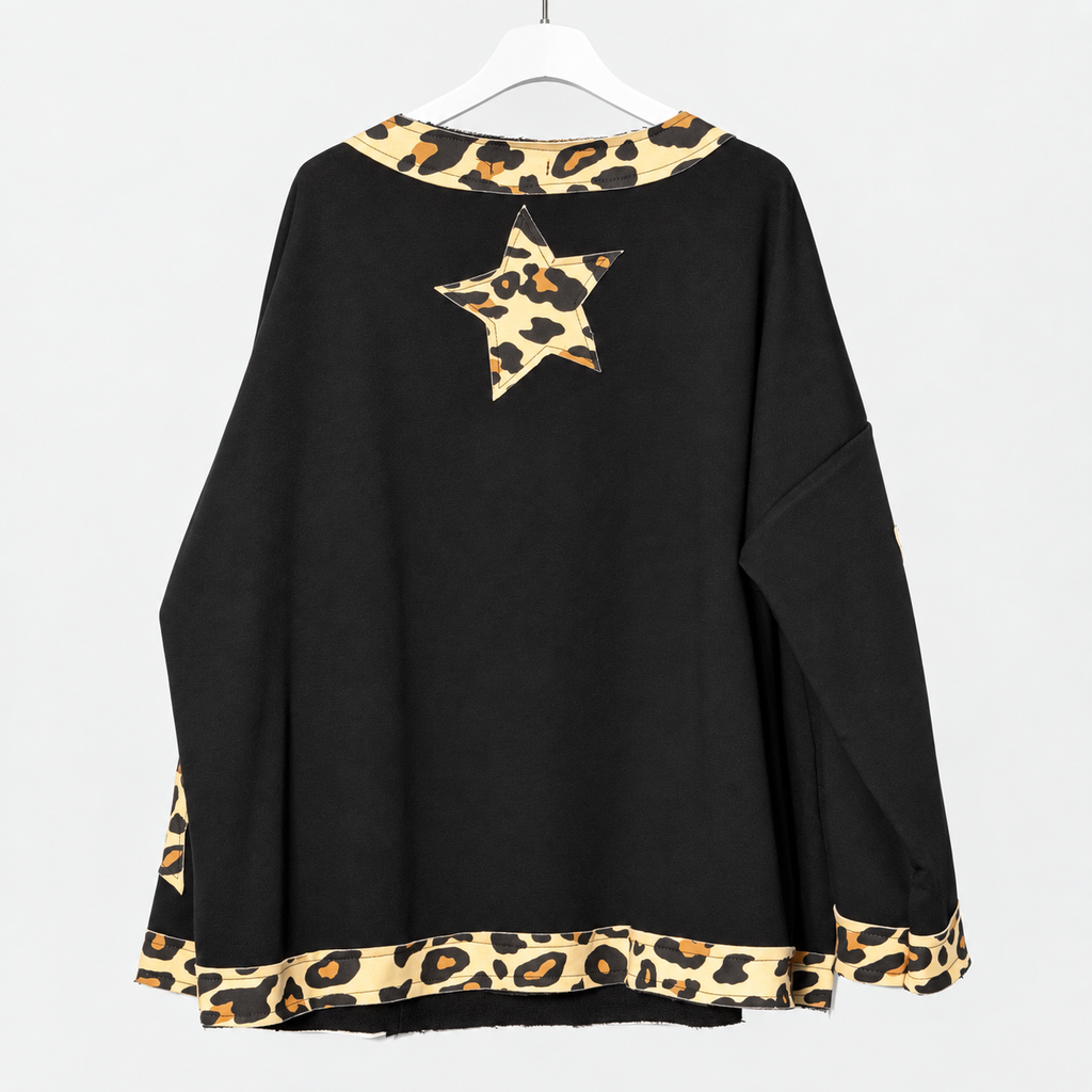 Oversize-Shirt mit Leo-Sternen | Gr. 44-48 | Schwarz und Rosa