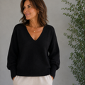 Strickpullover mit V-Ausschnitt | Gr. 38-44 | Schwarz