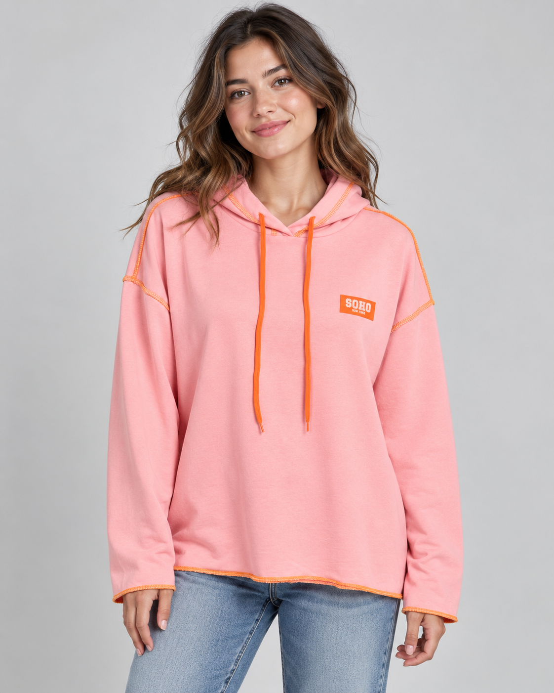 Lässiges Kapuzenshirt „SOHO“ mit Kontrastnähten | Gr. 42–46 | verschiedene Farben