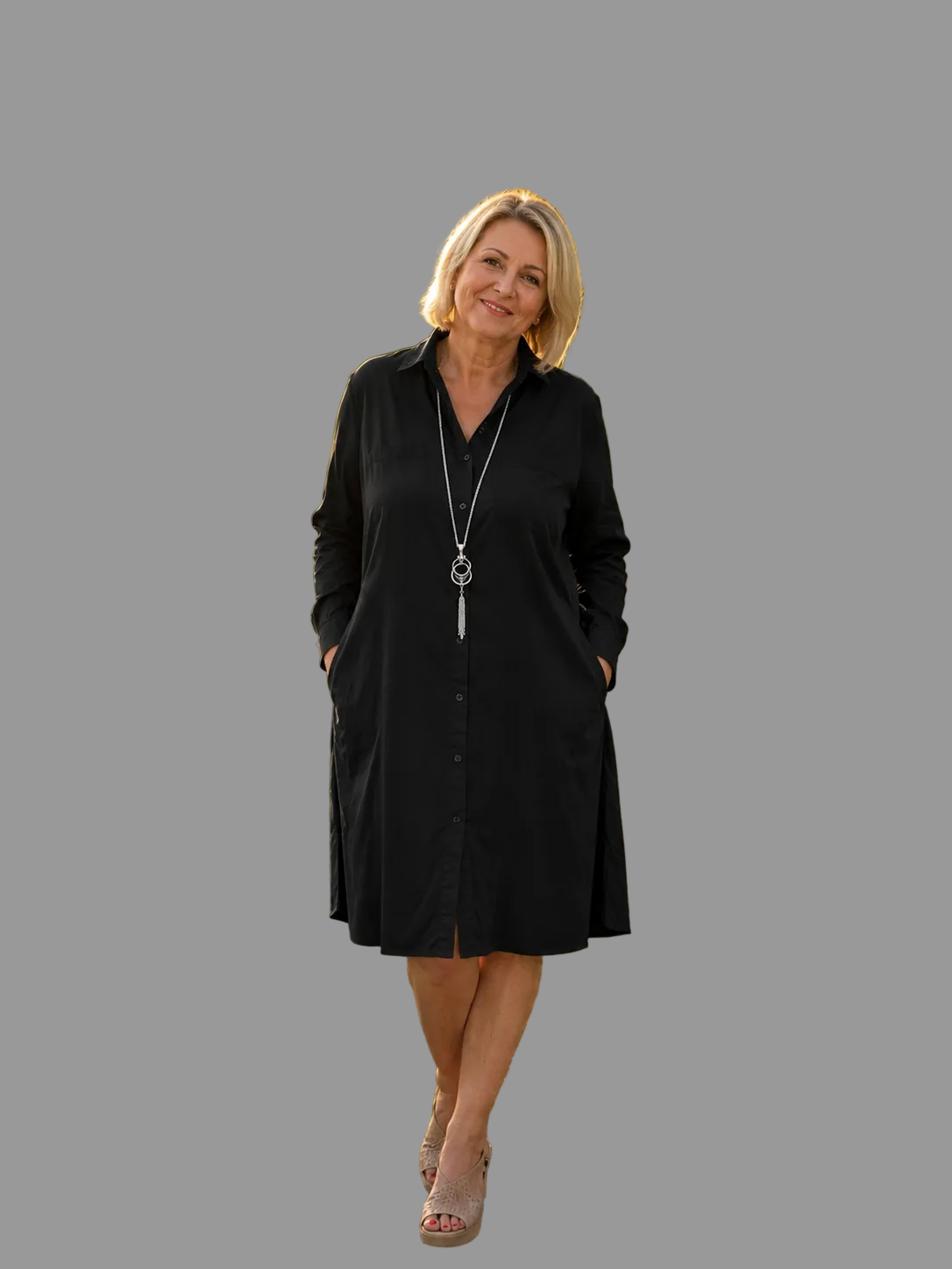 Hemdblusenkleid in Schwarz | zeitlos und vielseitig | Größe M