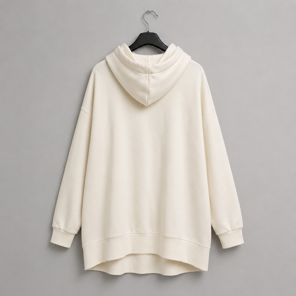 Oversize-Damenhoodie mit Metallic-Print | Curvy | Gr. 44-50 | Rückseite länger - Creme