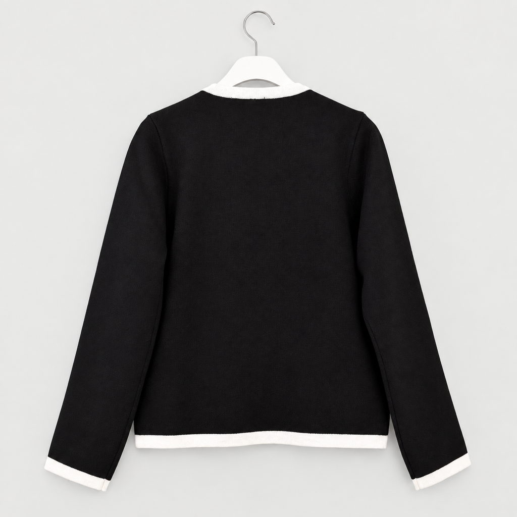 Elegante Strickjacke mit Kontrastdetails und Hakenverschluss | Gr. 38