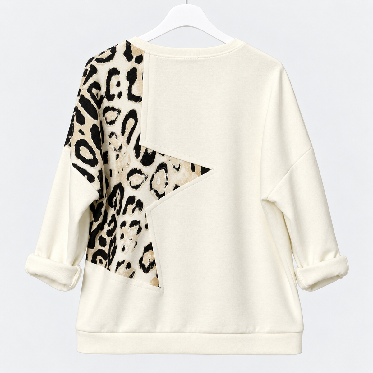 Made in Italy Shirt mit Leo-Einsatz und Nieten | Gr. 40-46 | Schwarz und Cremeweiß