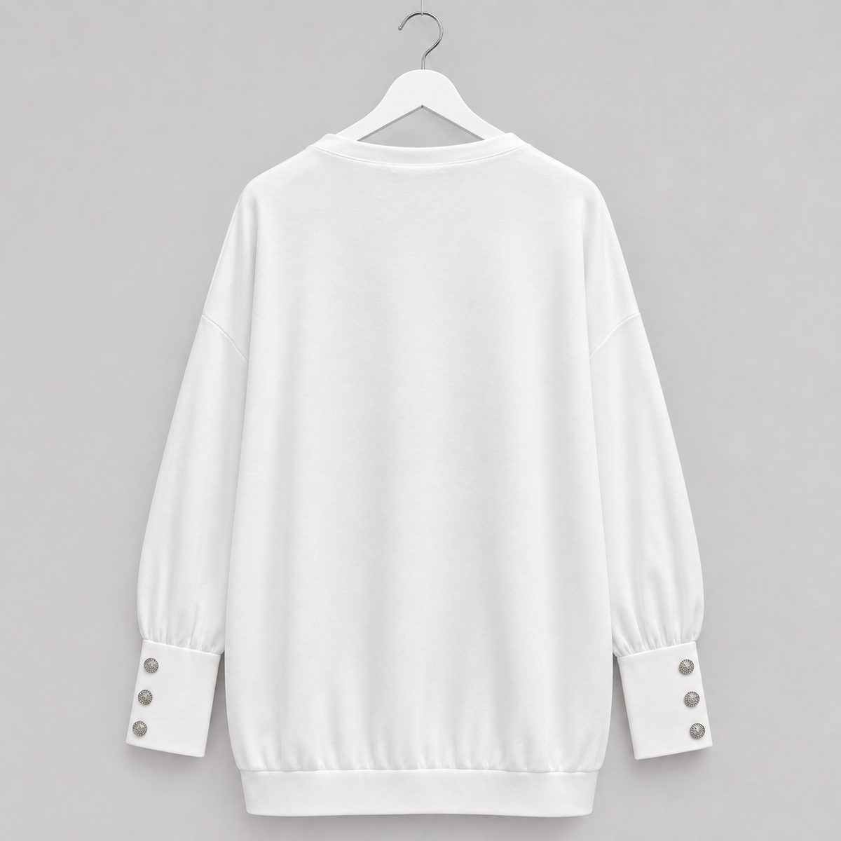 Curvy Longshirt | Weiß mit Strassprint und Schmuckmanschetten | Gr. 44-48