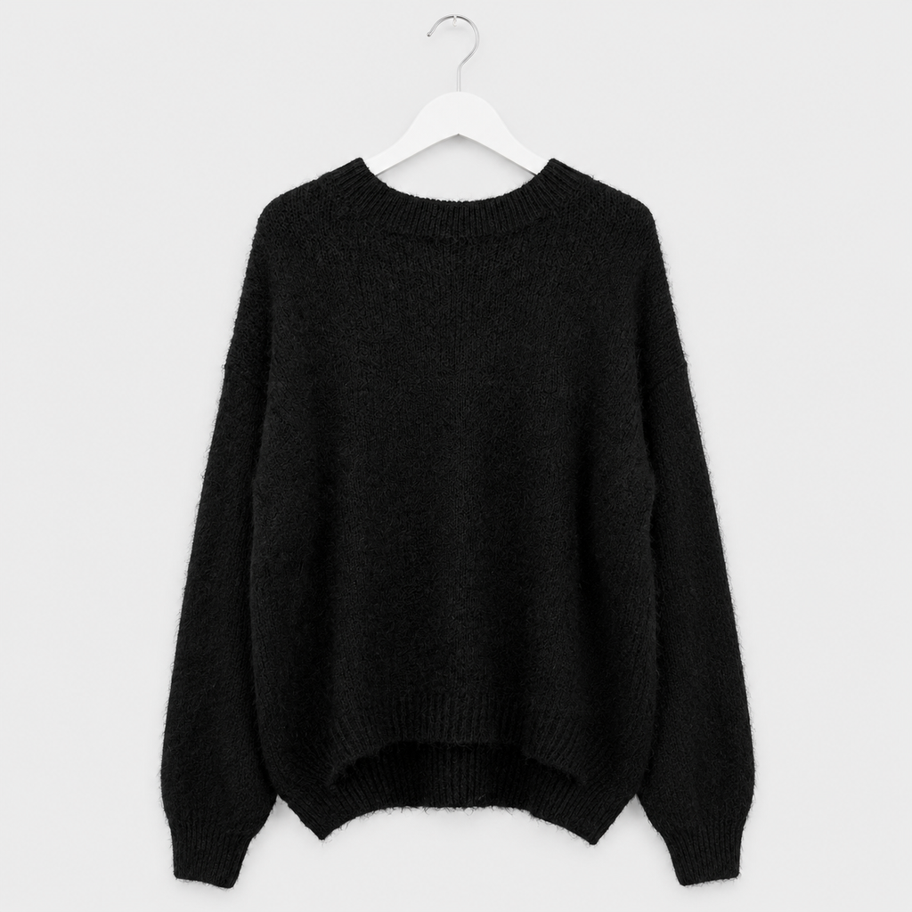 Oversize-Strickpullover in Creme und Schwarz mit Wollanteil | Gr. 38-44