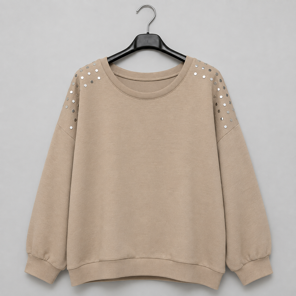 Statement-Shirt mit silbernen Details Gr. 38-44 - Taupe