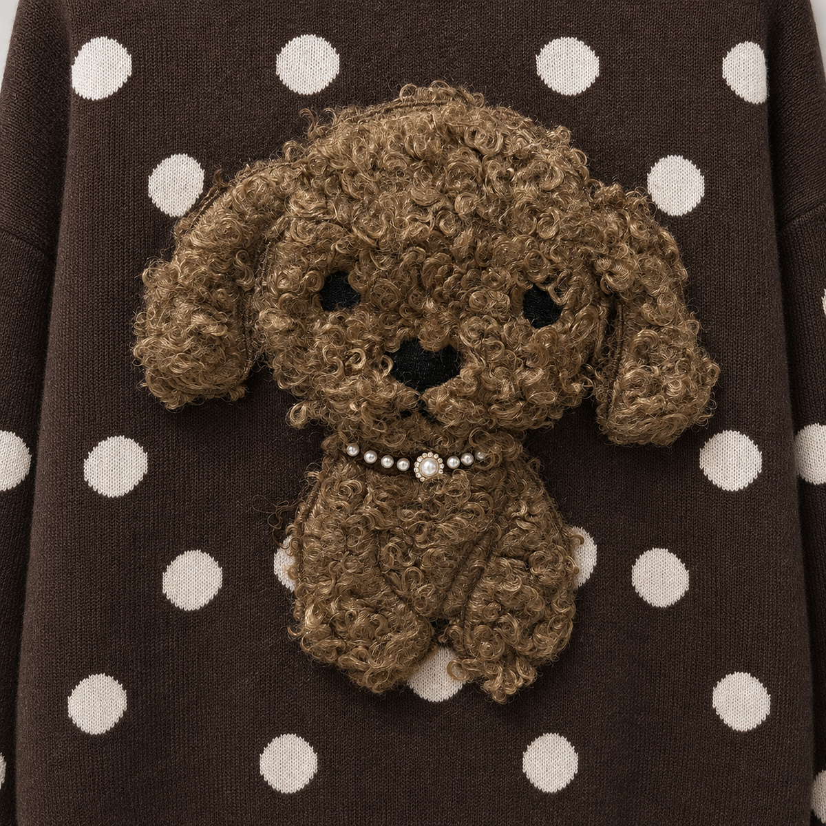 Pudelpullover mit 3D-Applikation und Perlendetails-Mokkabraun-Gr. 38-42