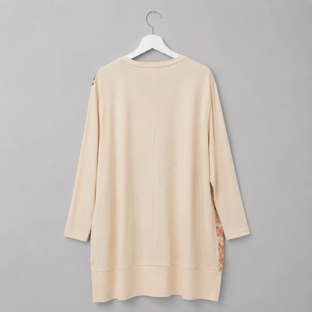 Longshirt mit Tukan.Print- Damen-Shirt Oversize Creme