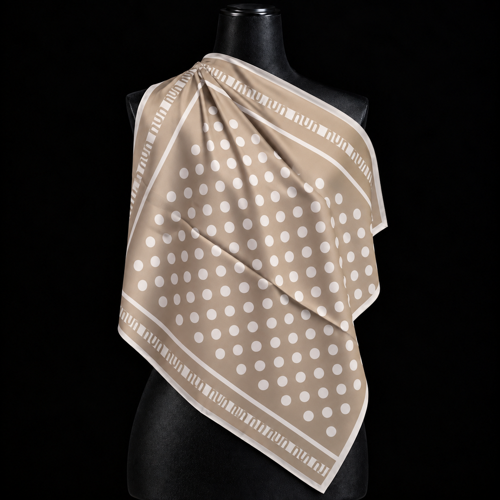 Viskose-Halstuch in Taupe mit weißen Punkten 70 x 70 cm