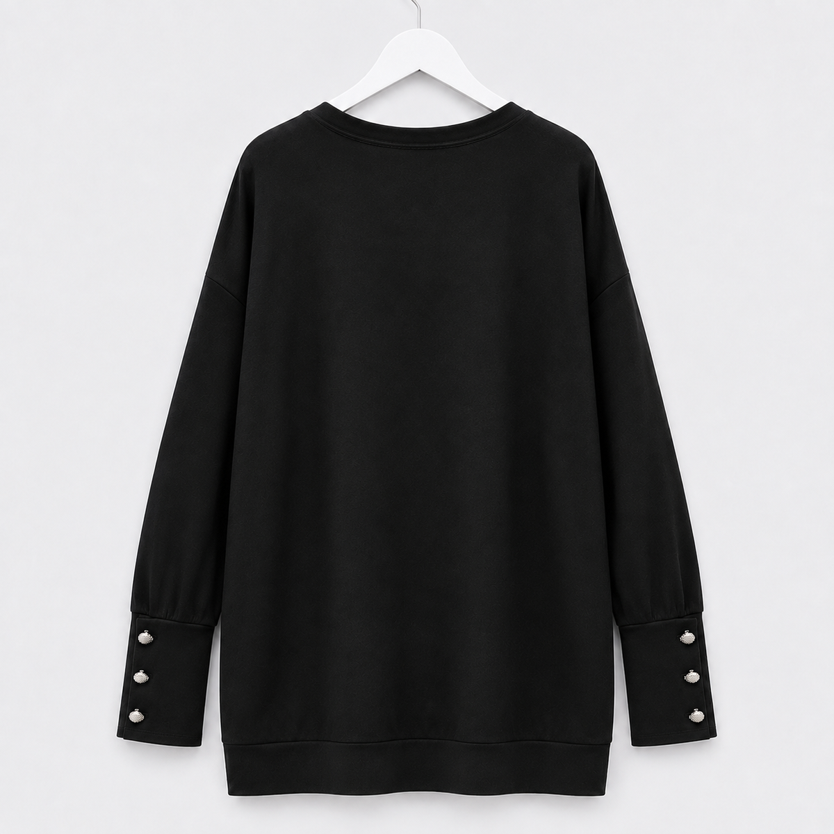 Curvy Longshirt | Schwarz mit mit Strassprint und Schmukmanschetten | Gr. 44-50