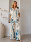 Ensemble mit floralem Print | Gr. 38-44 | Creme & Hellblau