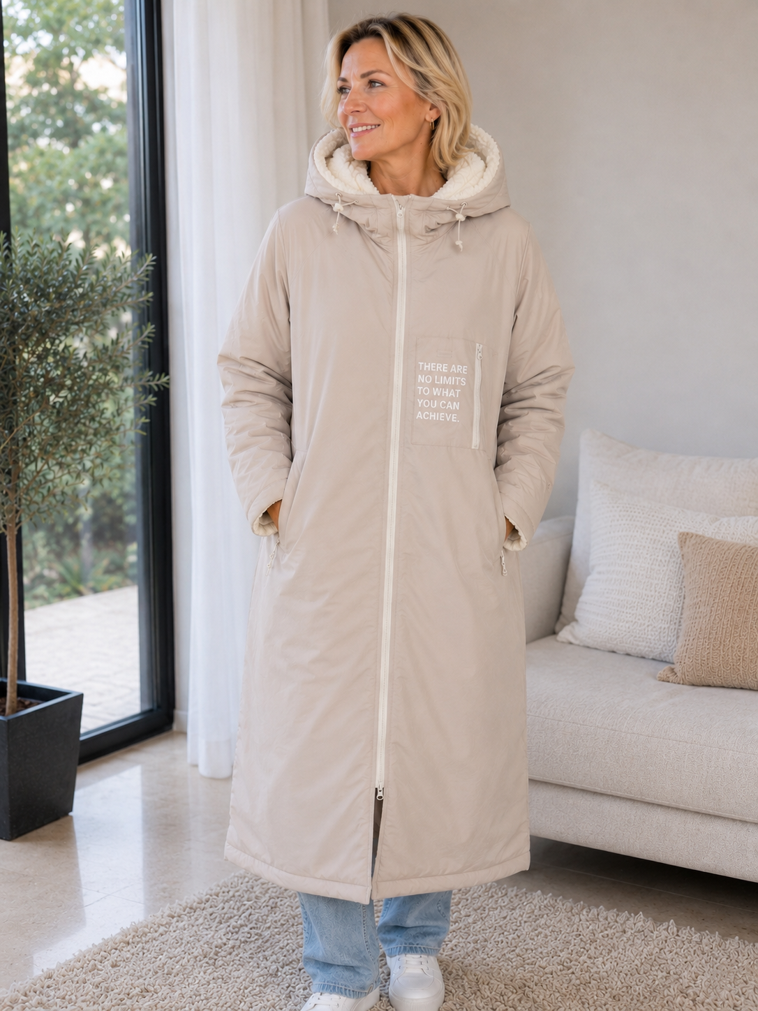 Oversize Windjacke Zwillingsherz Hellbeige /Gr. S/M