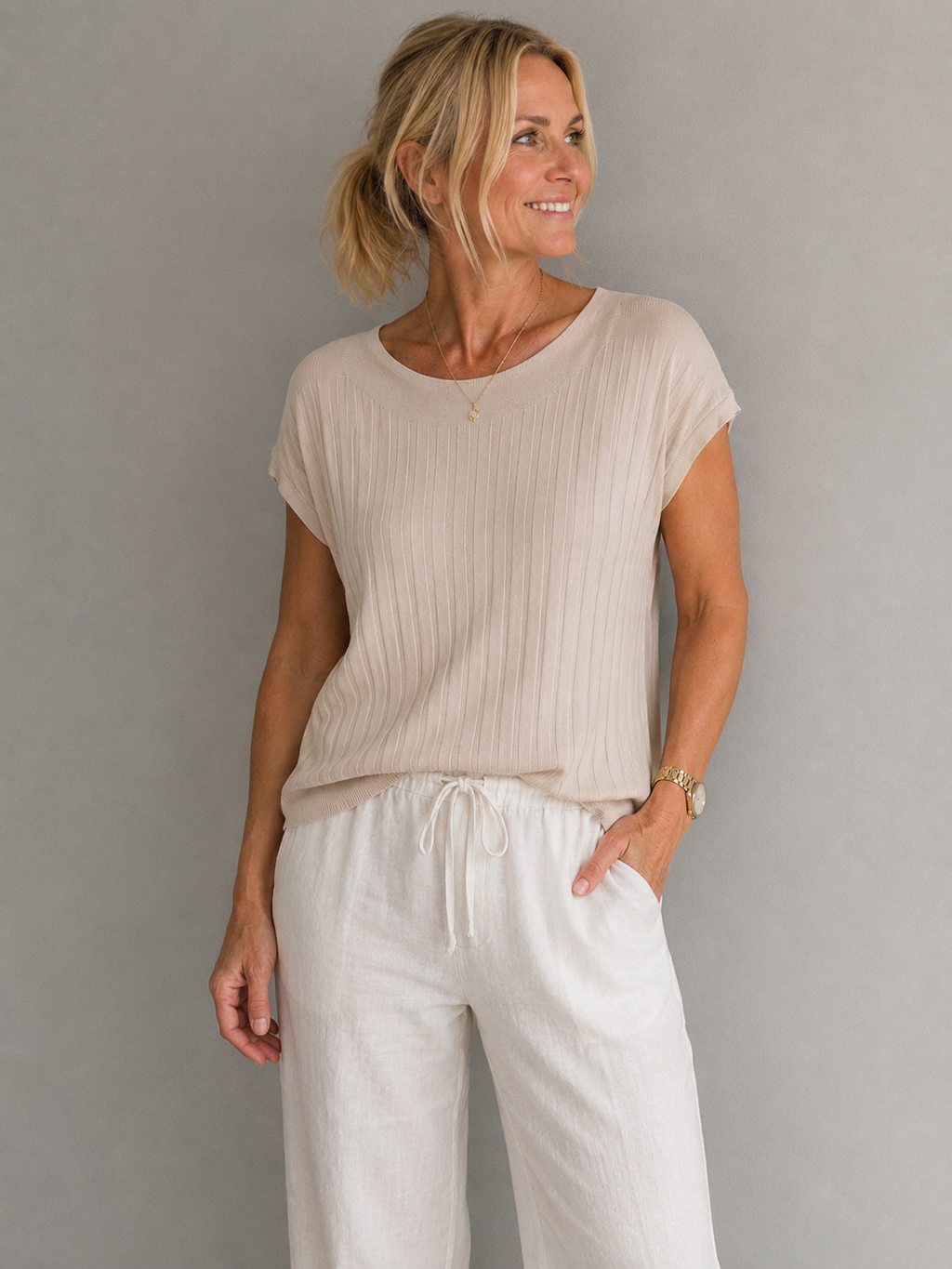Feinstrick-Top in Creme | Gr. 38 - 42  Beige | Made in Italy