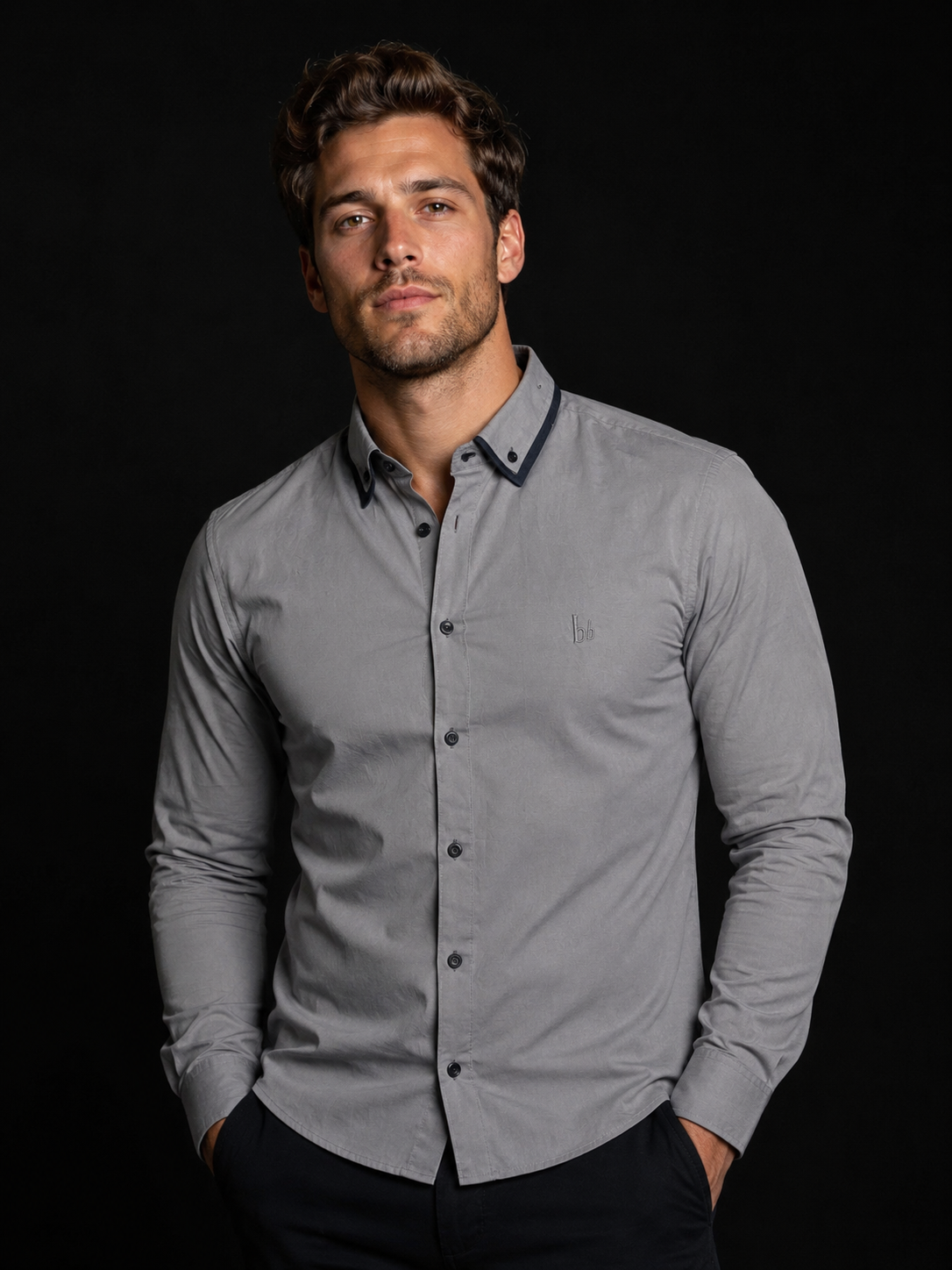 Bruno Banani Button-Down Hemd - Modern Fit in silbergrau / Elegantes Herrenhemd mit Strech Gr. 45
